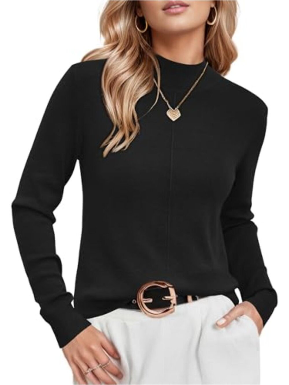 Wool Blend Mock Neck Sweater Business Casual Pullover
